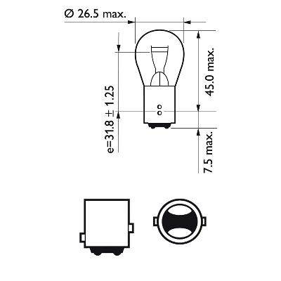 Blinkerslampa Philips Vision P21/5W, 12V BAY15d