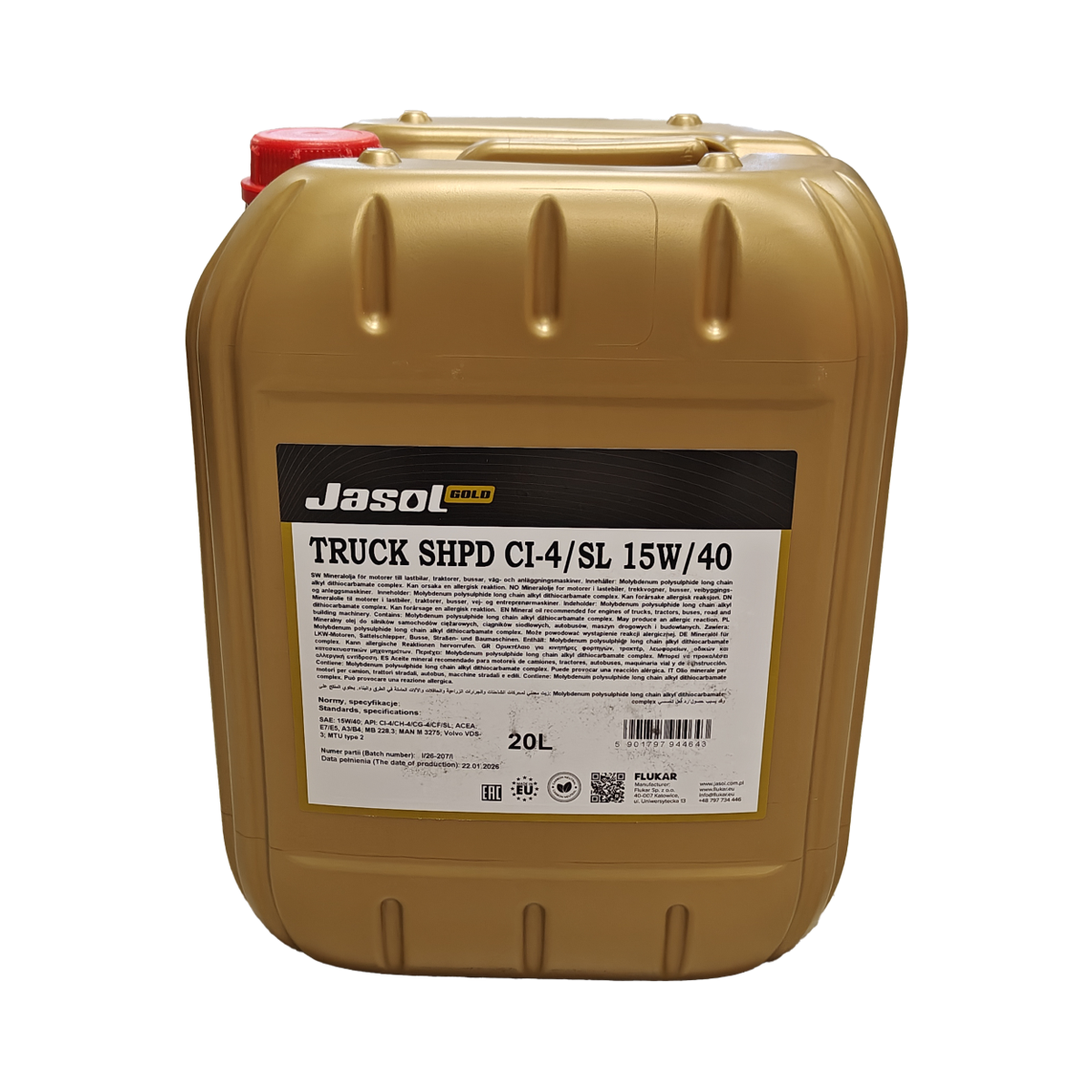 JASOL GOLD Truck SHPD CI-4/SL 15W/40, 20 liter