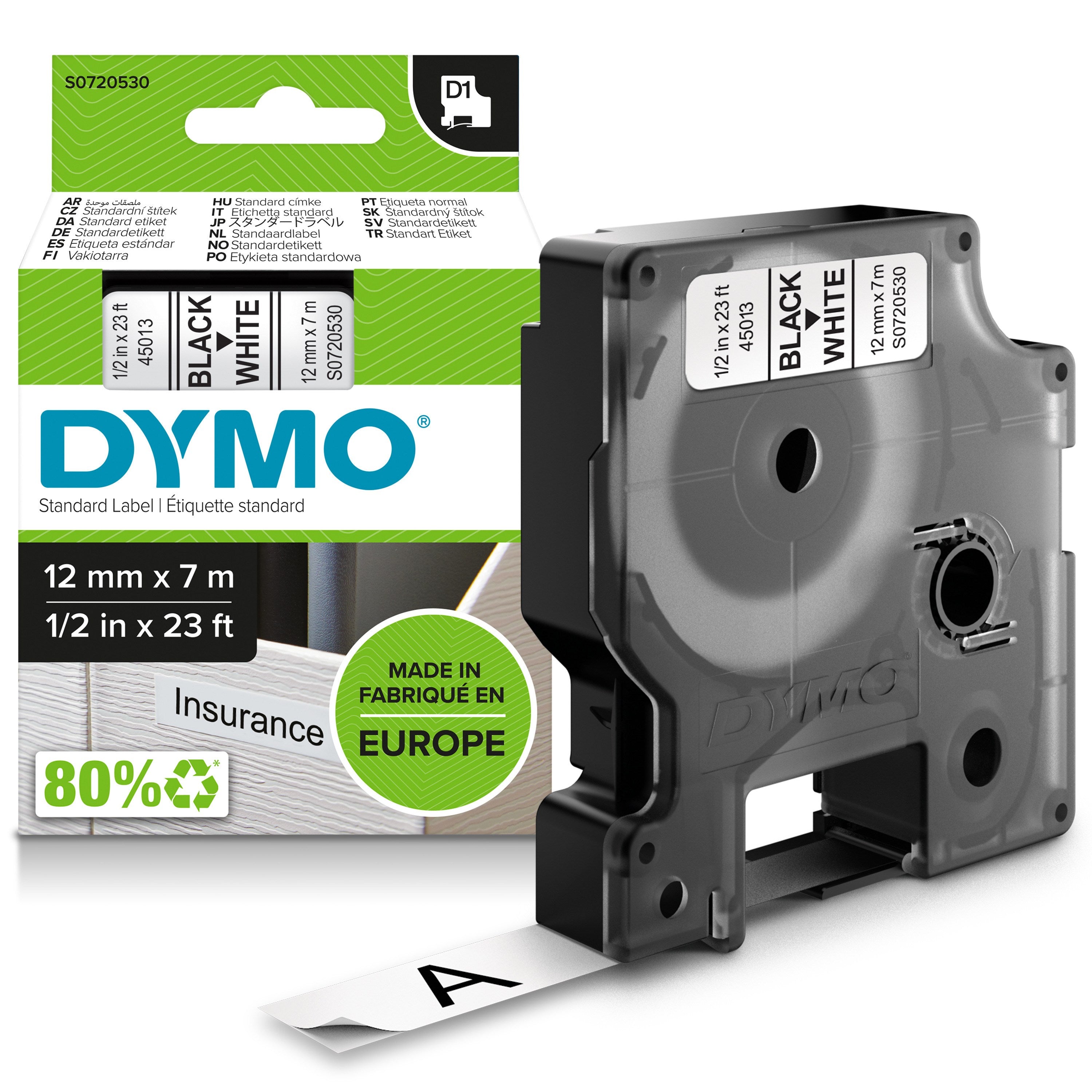 MÄRKBAND DYMO D1 12X7 SV/VIT