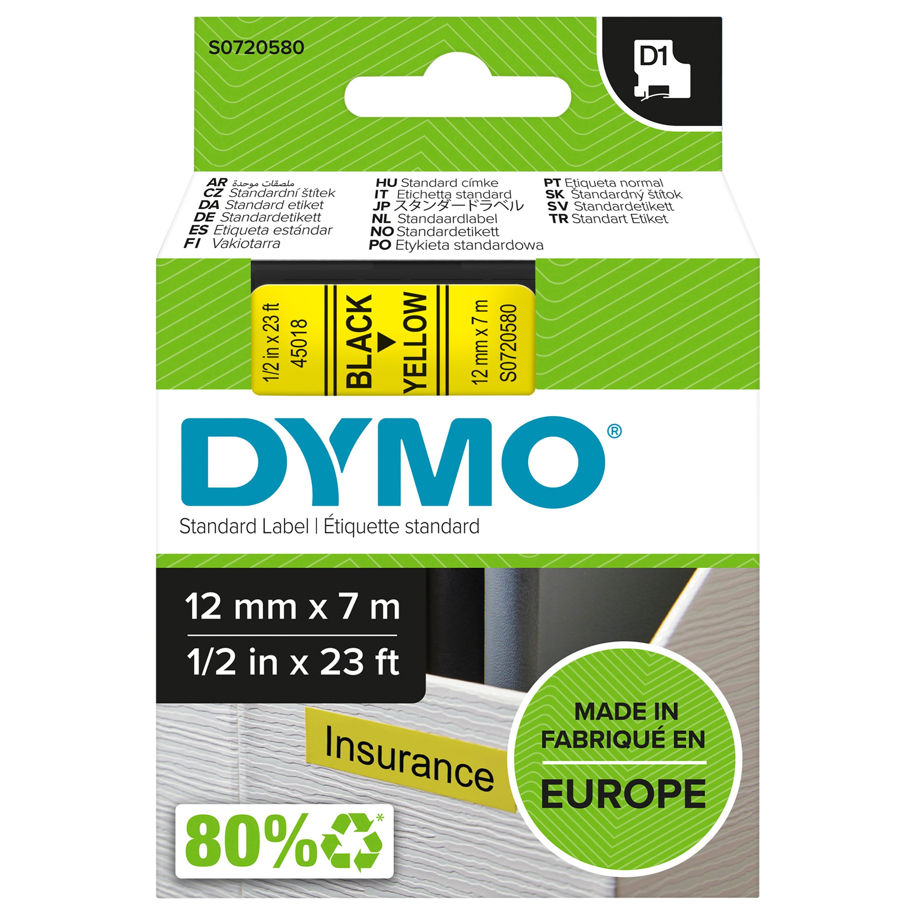 MÄRKBAND DYMO D1 12X7 SV/GUL