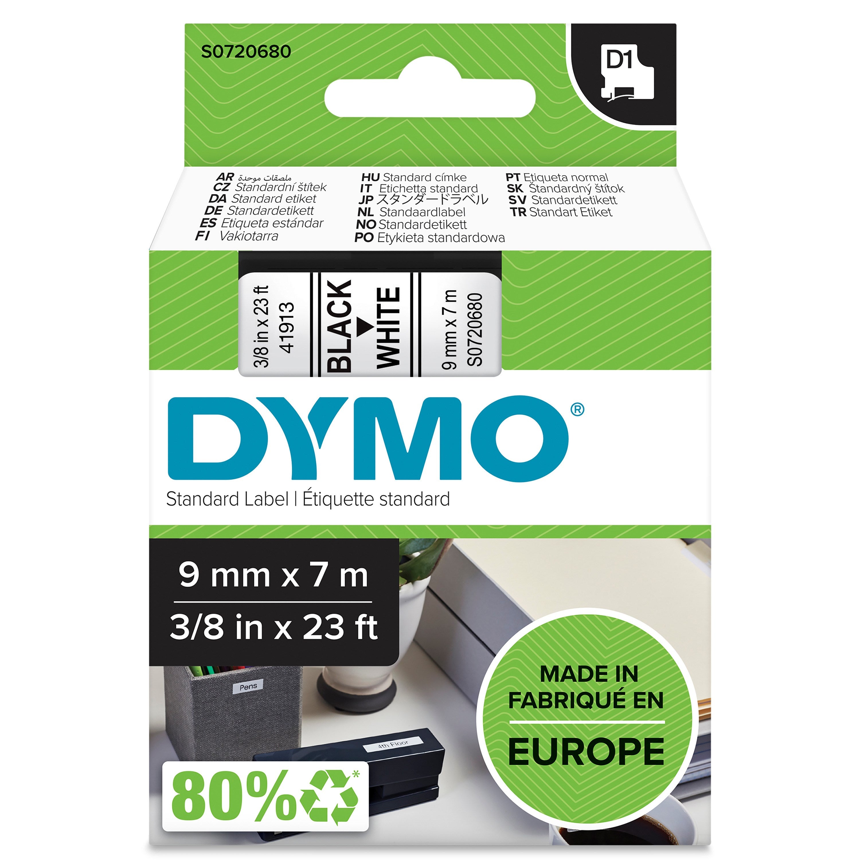 MÄRKBAND DYMO D1 9X7 SVART/VIT