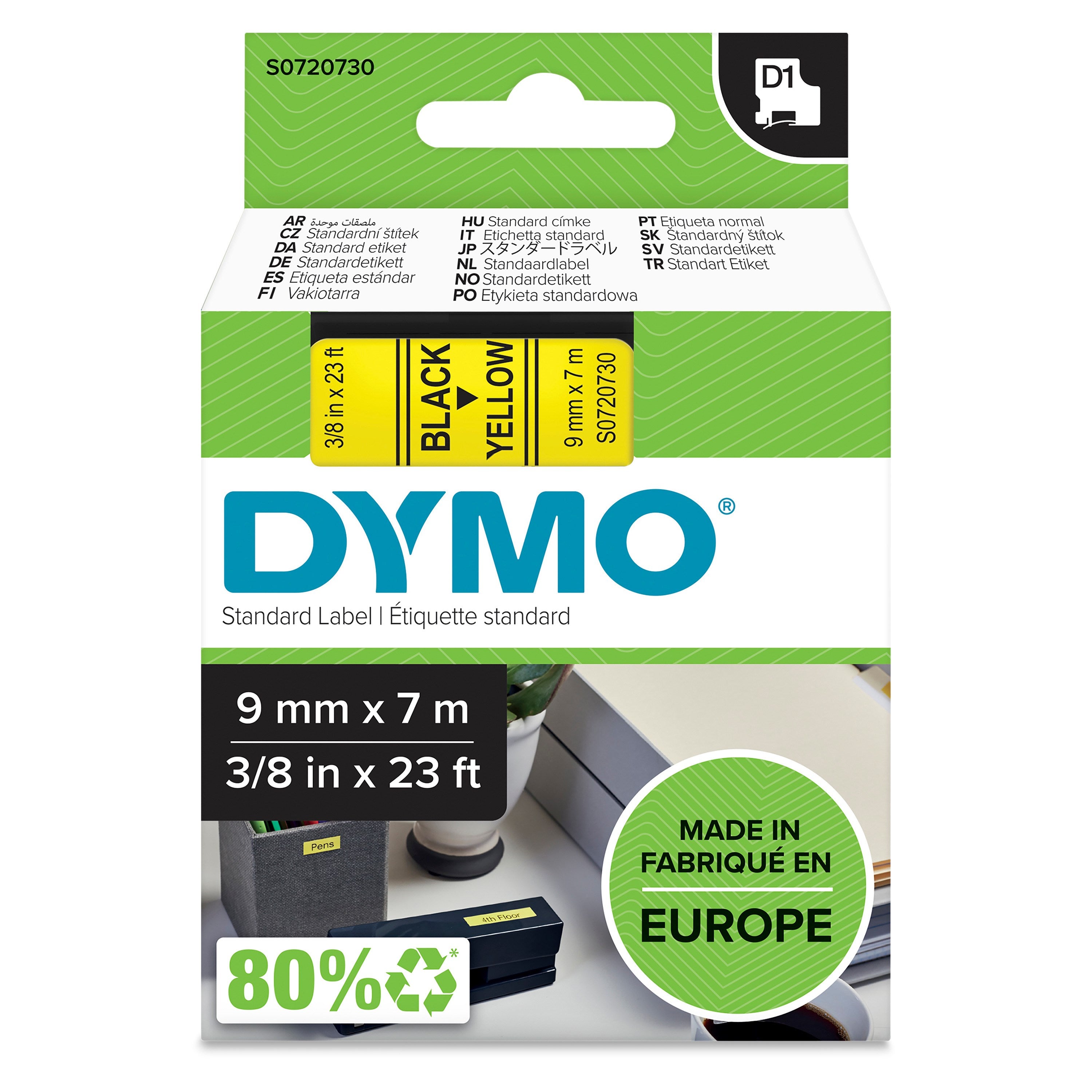 MÄRKBAND DYMO D1 9X7 SVART/GUL