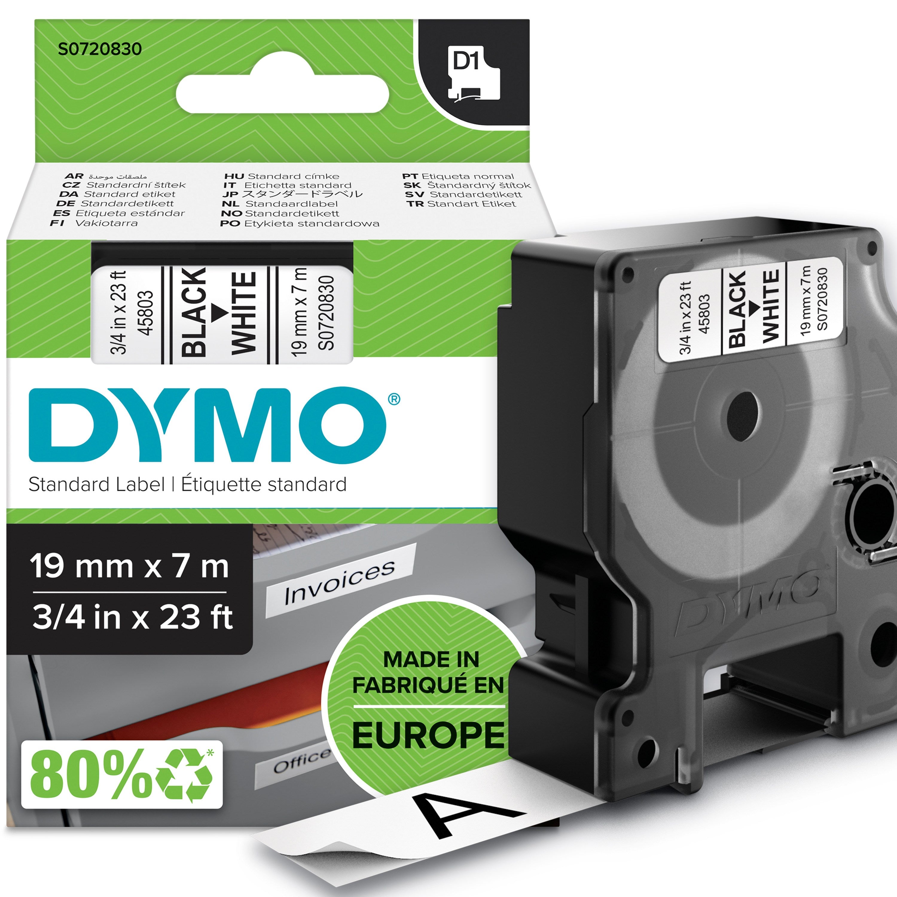 MÄRKBAND DYMO D1 19X7 SVARTVIT