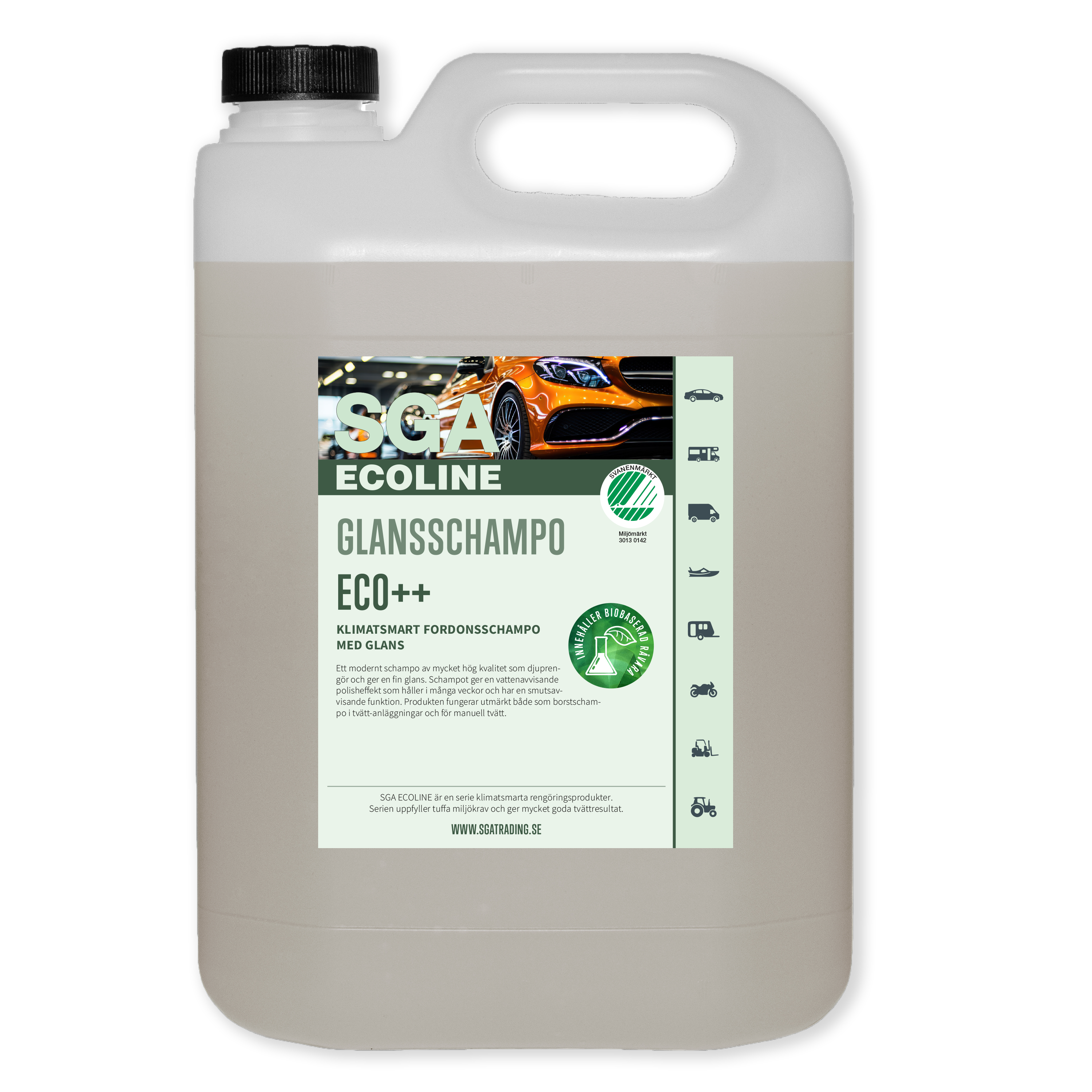 Svanenmärkt Schampo SGA ECOLINE Glansschampo ECO++, 5 liter