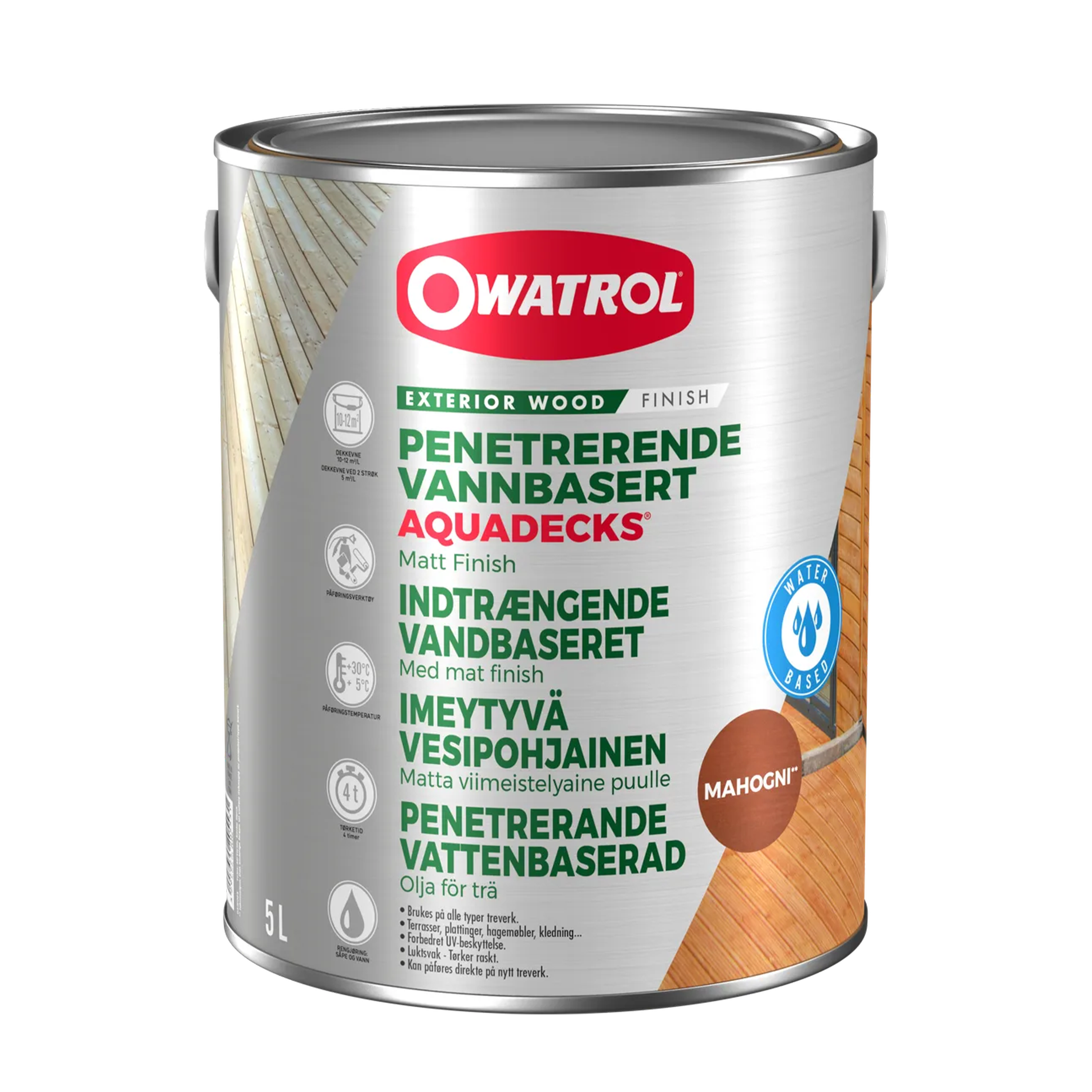 Owatrol Aquadecks Träolja Mahogny, 5 liter